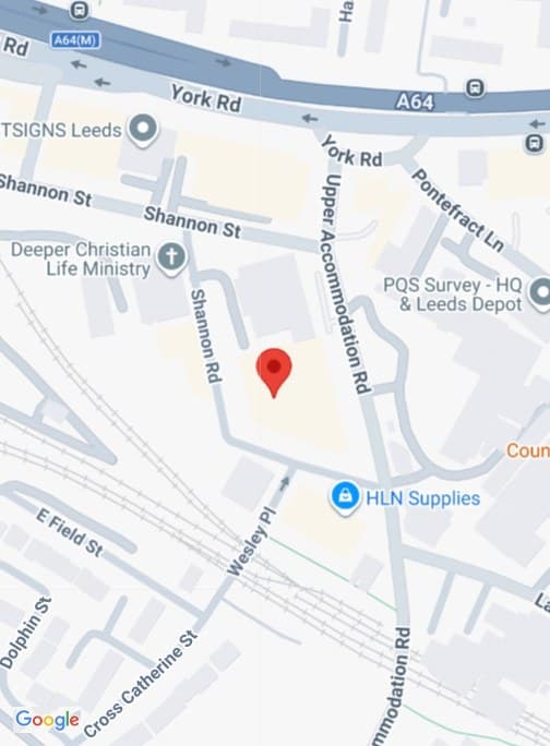 Map showing Surface Depot at 69 Upper Accommodation Road, Leeds, just south of the A64 York Road